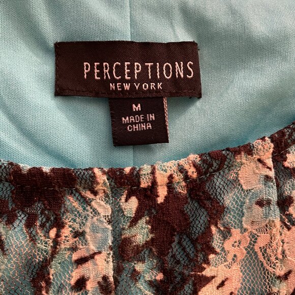 Perceptions New York Sleeveless Turquoise Floral Lace Dress Size Medium - Picture 5 of 5